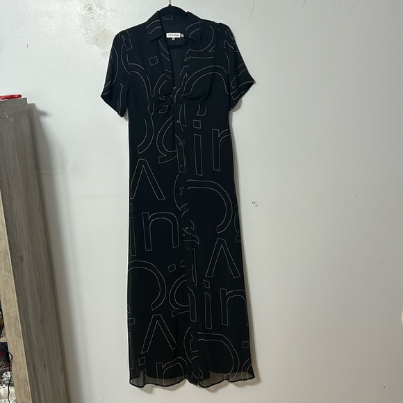 Calvin Klein Illusion Monogram Maxi Shirt Dress Size 4 - Picture 3 of 7